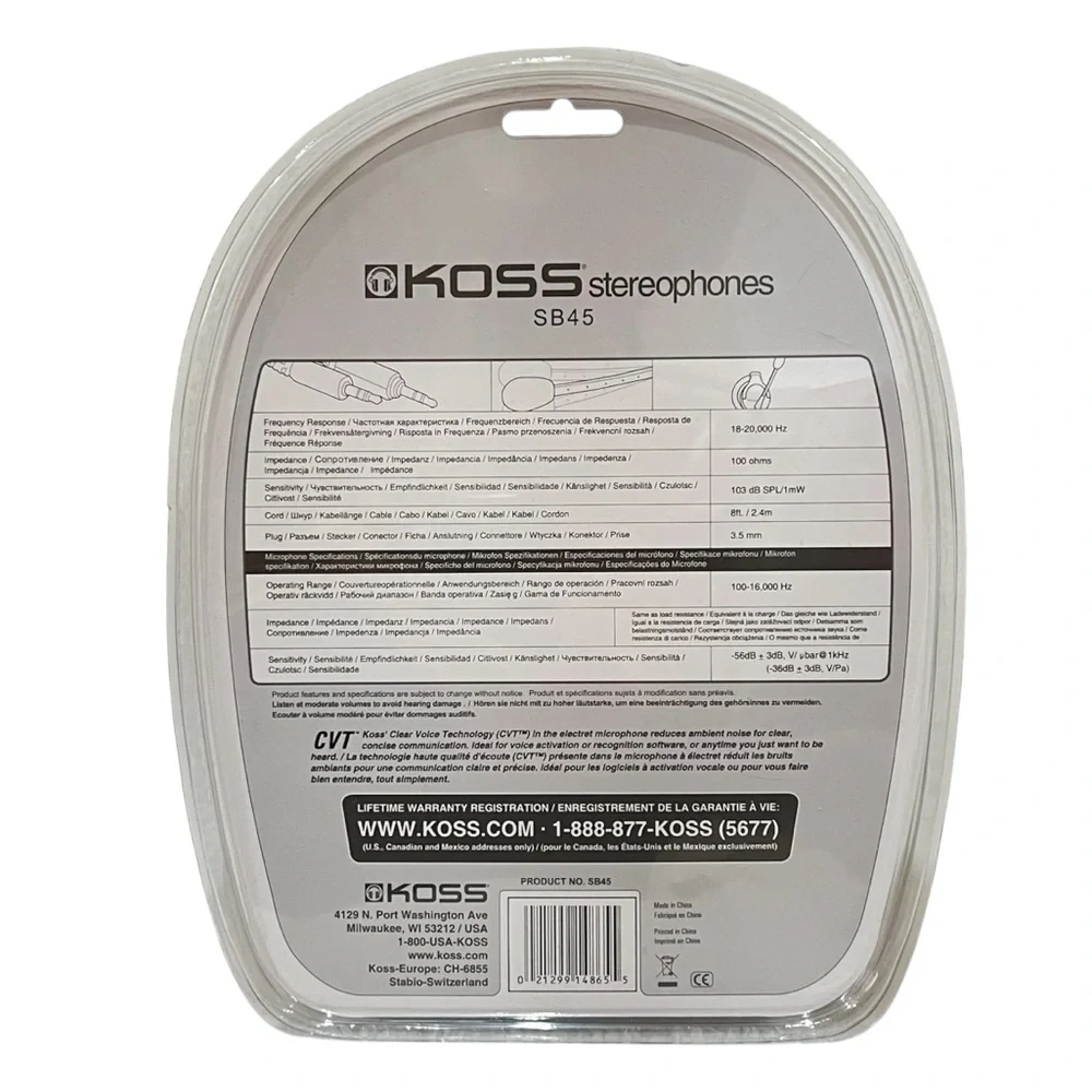 Koss SB-45 Communication Stereophone Headset NEW In Sealed Original Package